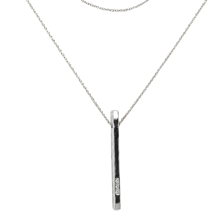 White gold vertical bar pendant on a chain