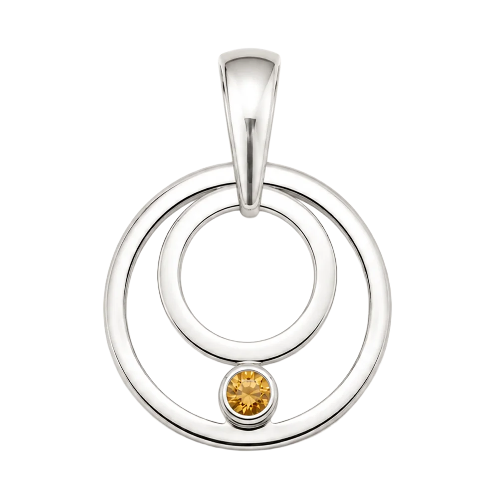 Sterling silver pendant with an orange garnet in a double ring
