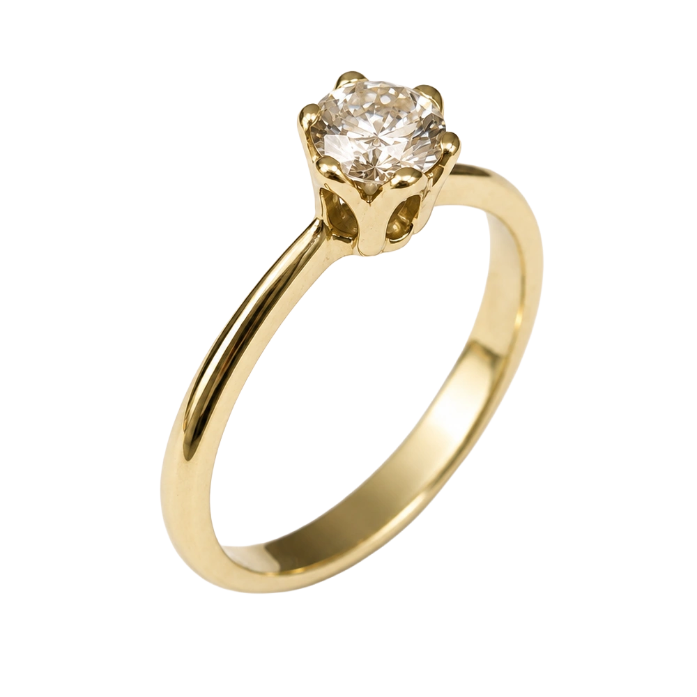Gold diamond engagement ring from the side