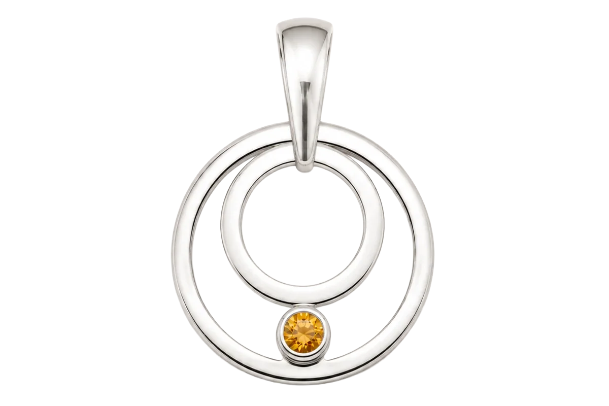 Sterling silver pendant with an orange garnet in a double ring